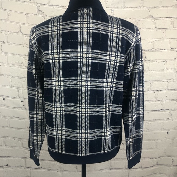 Ecco Petites: Pinstripes Cardigan: Color: Navy Blue/ White with Gold . Size:(S) - Picture 2 of 6